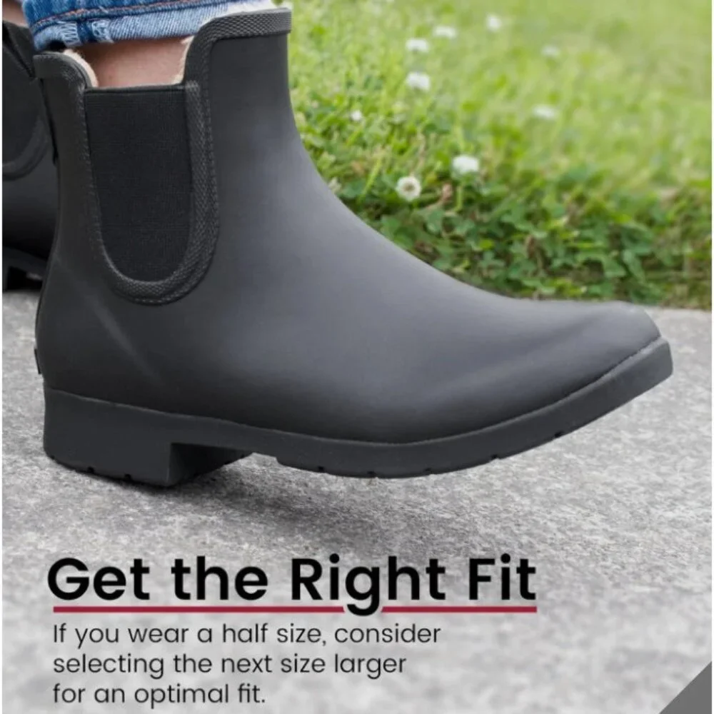 Chooka Womens 9 Waterproof Chelsea Bootie Plush Lined, Slip-On Rain Ankle Boots